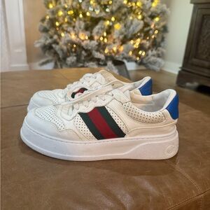 Gucci White Sneakers with Red and Green Stripes